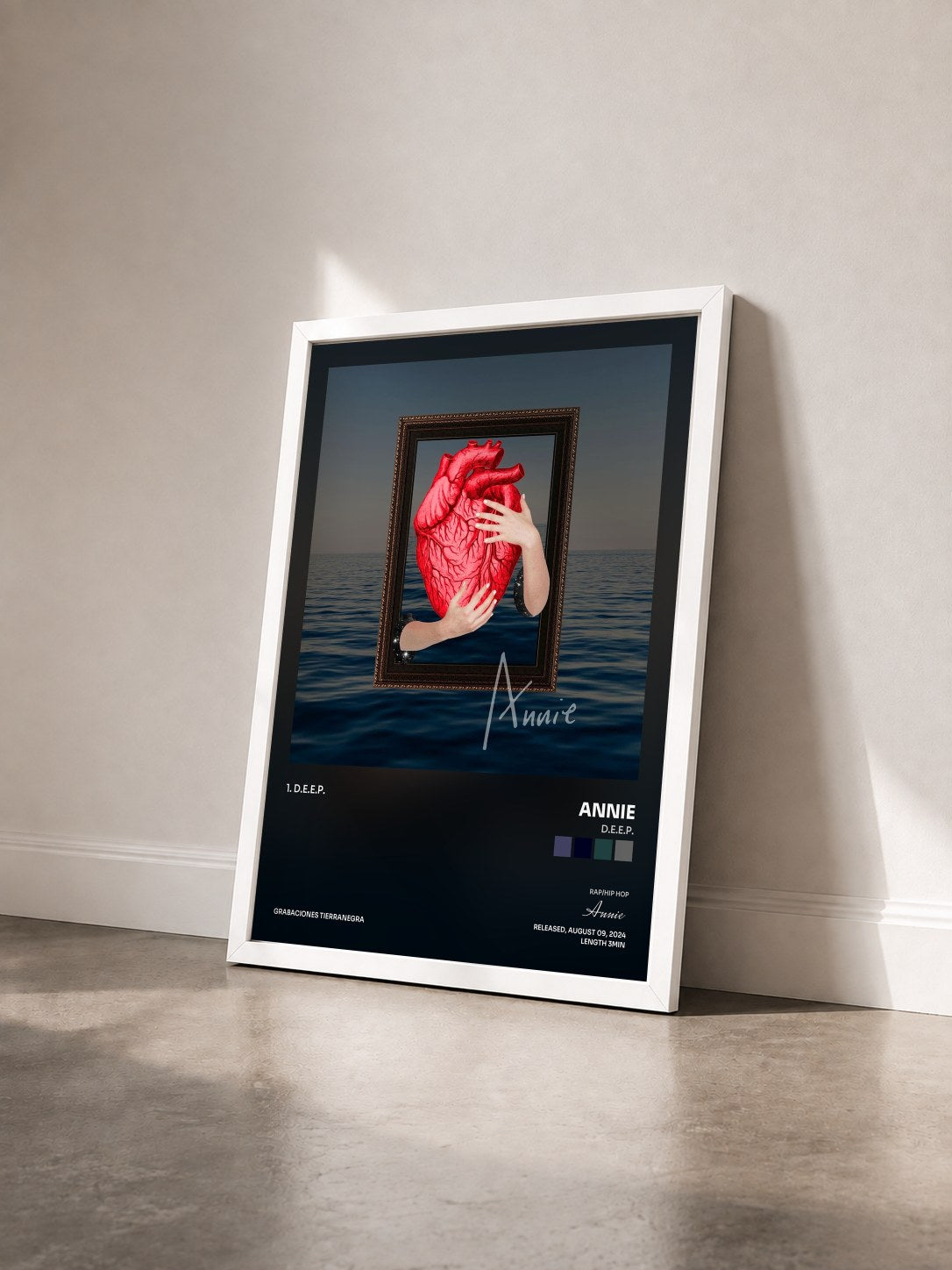 #blanc Tableau de l'album D.E.E.P. de Annie vu de trois quarts, cadre blanc