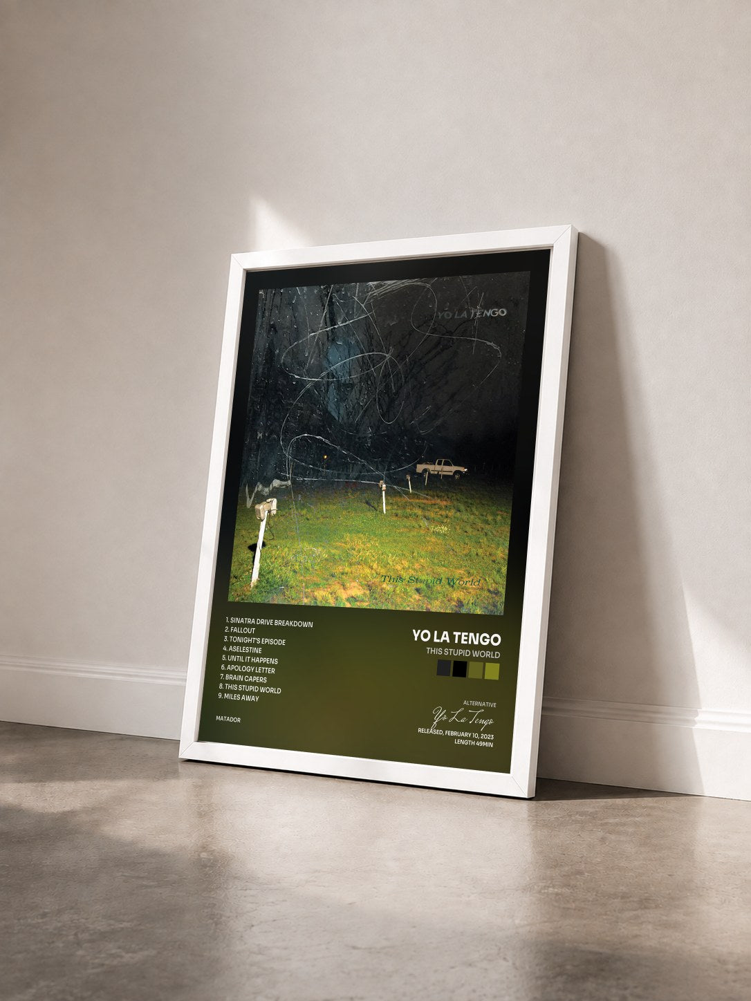 #blanc Tableau de l'album This Stupid World de Yo La Tengo vu de trois quarts, cadre blanc