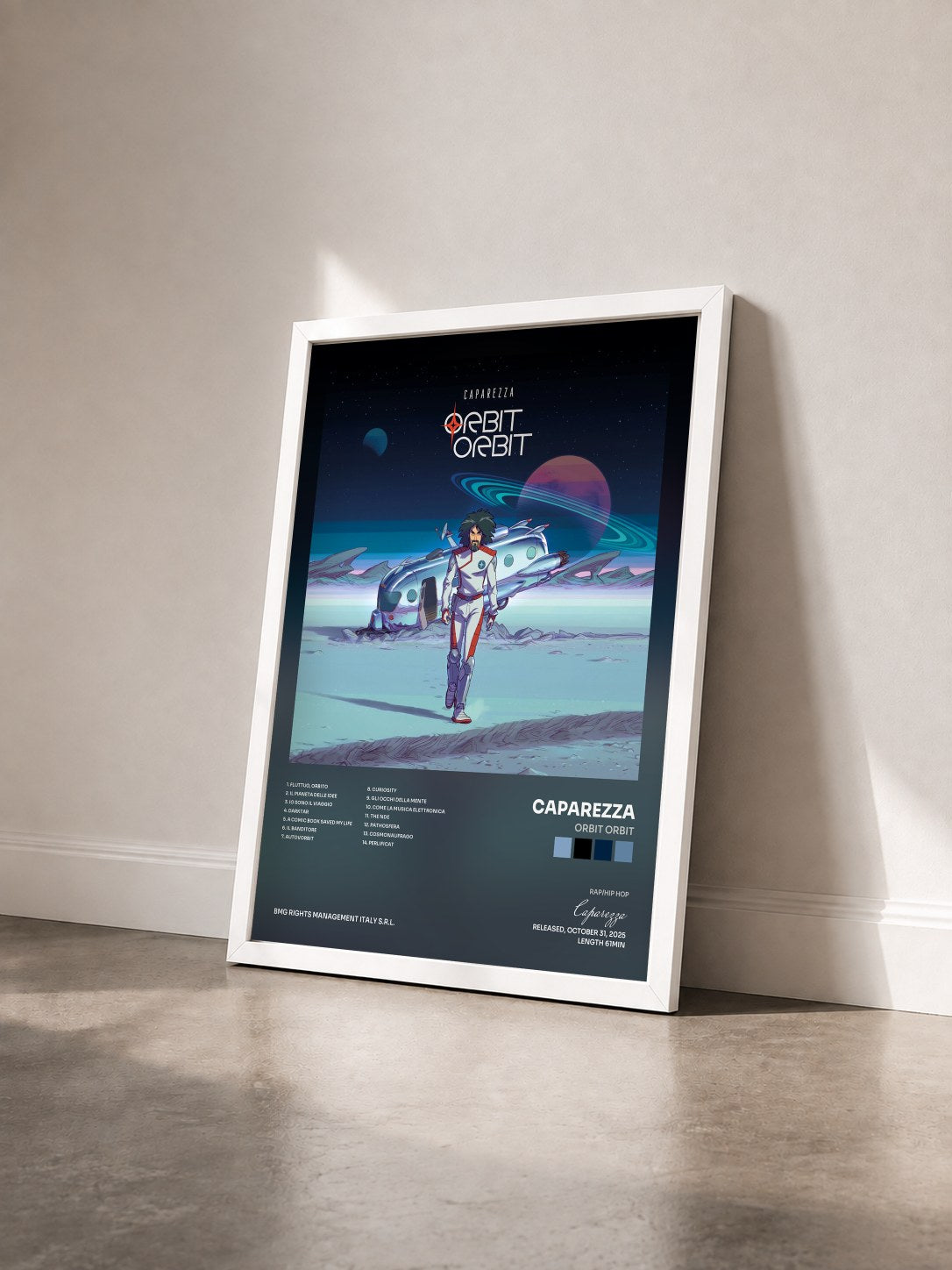 #blanc Tableau de l'album Orbit Orbit de Caparezza vu de trois quarts, cadre blanc