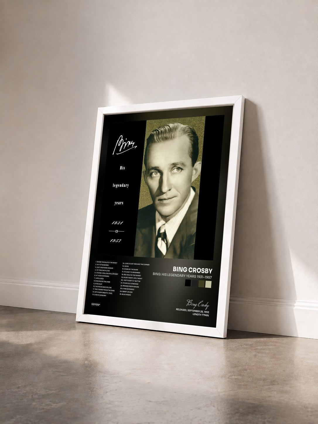 #blanc Tableau de l'album Bing: His Legendary Years 1931-1957 de Bing Crosby vu de trois quarts, cadre blanc