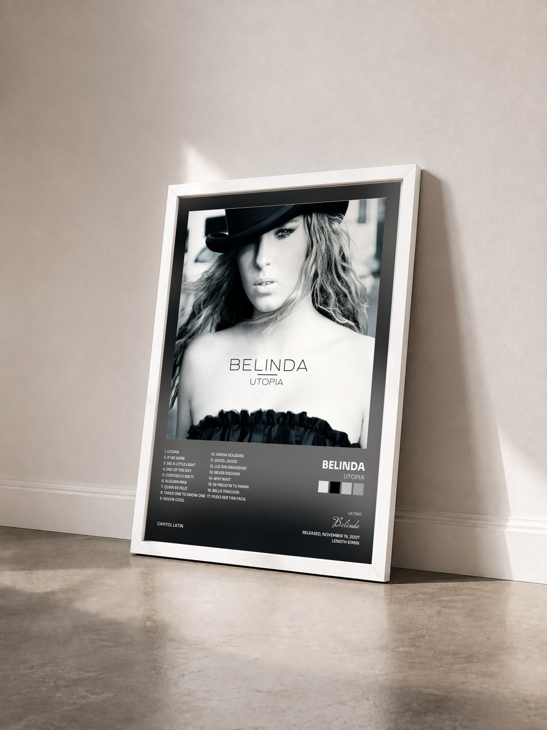 #blanc Tableau de l'album Utopia de Belinda vu de trois quarts, cadre blanc