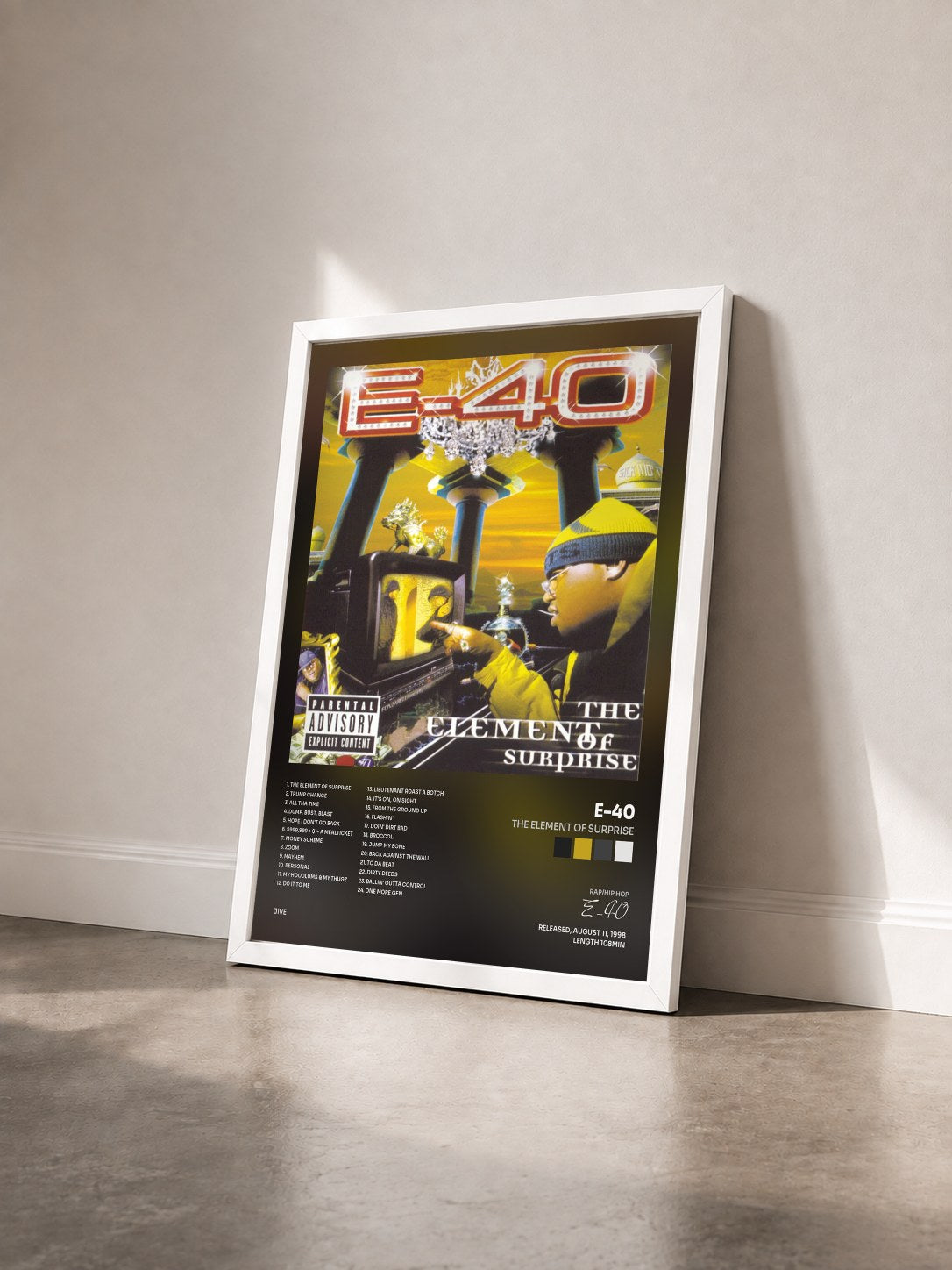 #blanc Tableau de l'album The Element Of Surprise de E-40 vu de trois quarts, cadre blanc