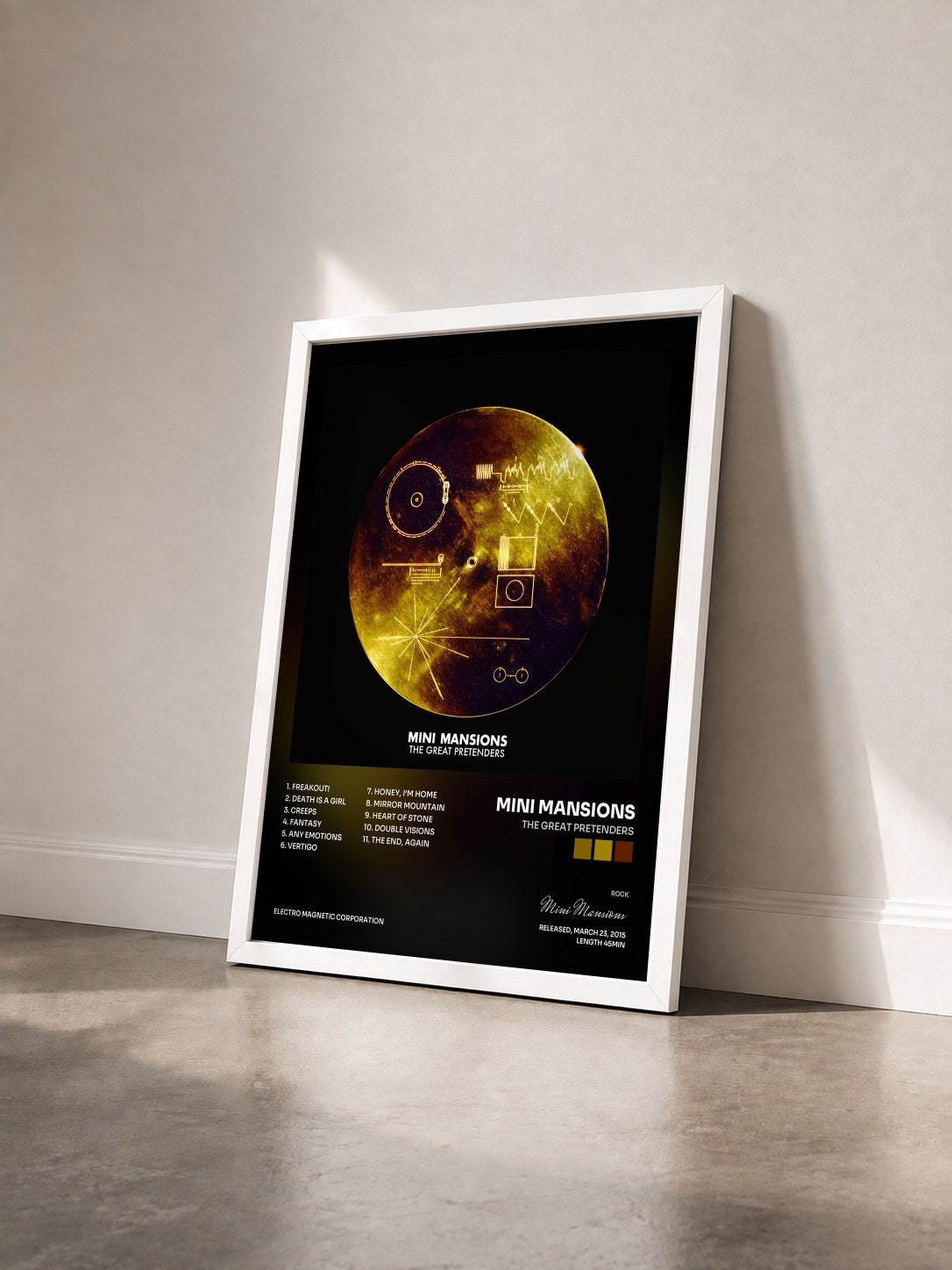 #blanc Tableau de l'album The Great Pretenders de Mini Mansions vu de trois quarts, cadre blanc