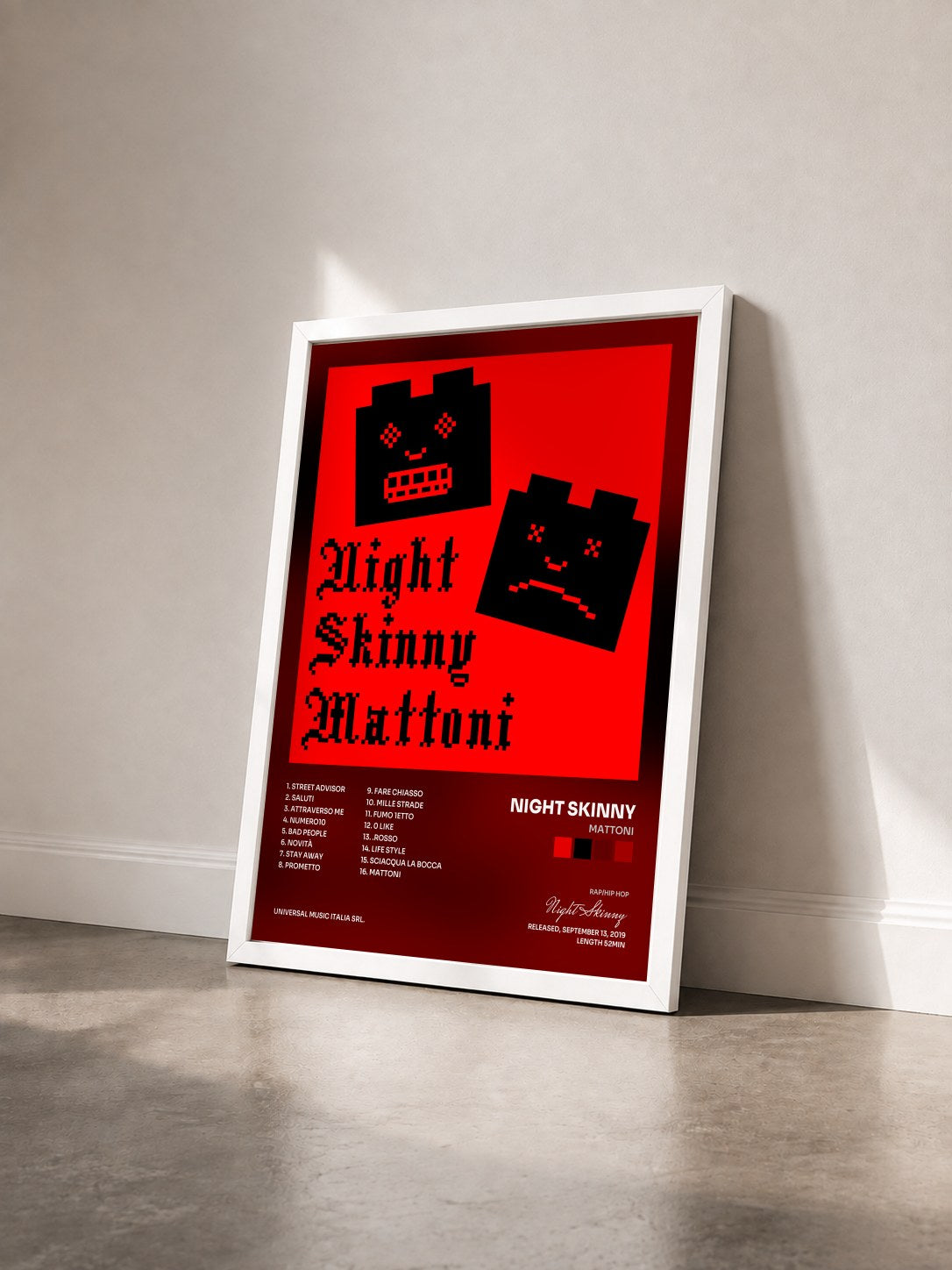 #blanc Tableau de l'album Mattoni de Night Skinny vu de trois quarts, cadre blanc