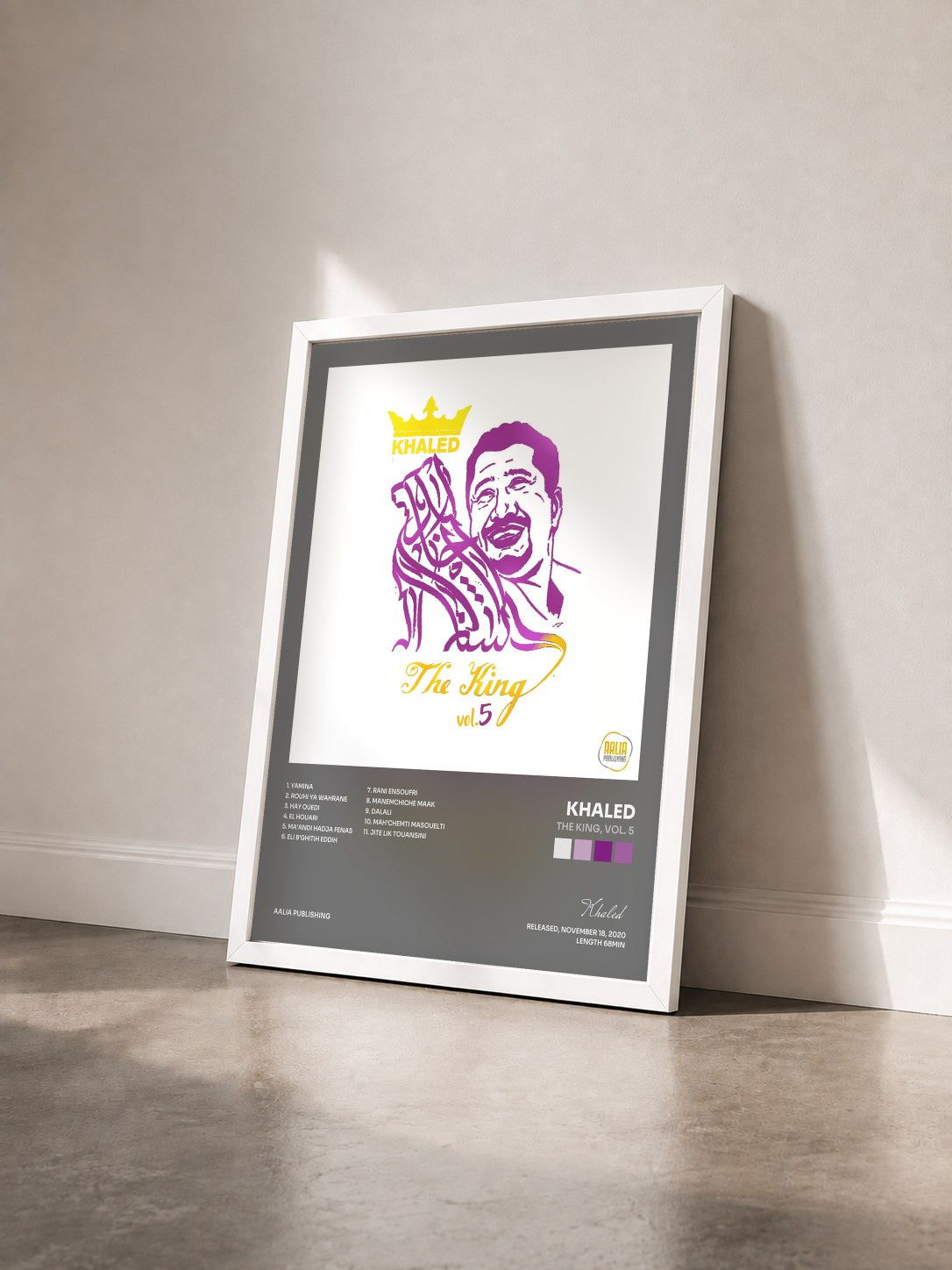 #blanc Tableau de l'album The King, Vol. 5 de Khaled vu de trois quarts, cadre blanc