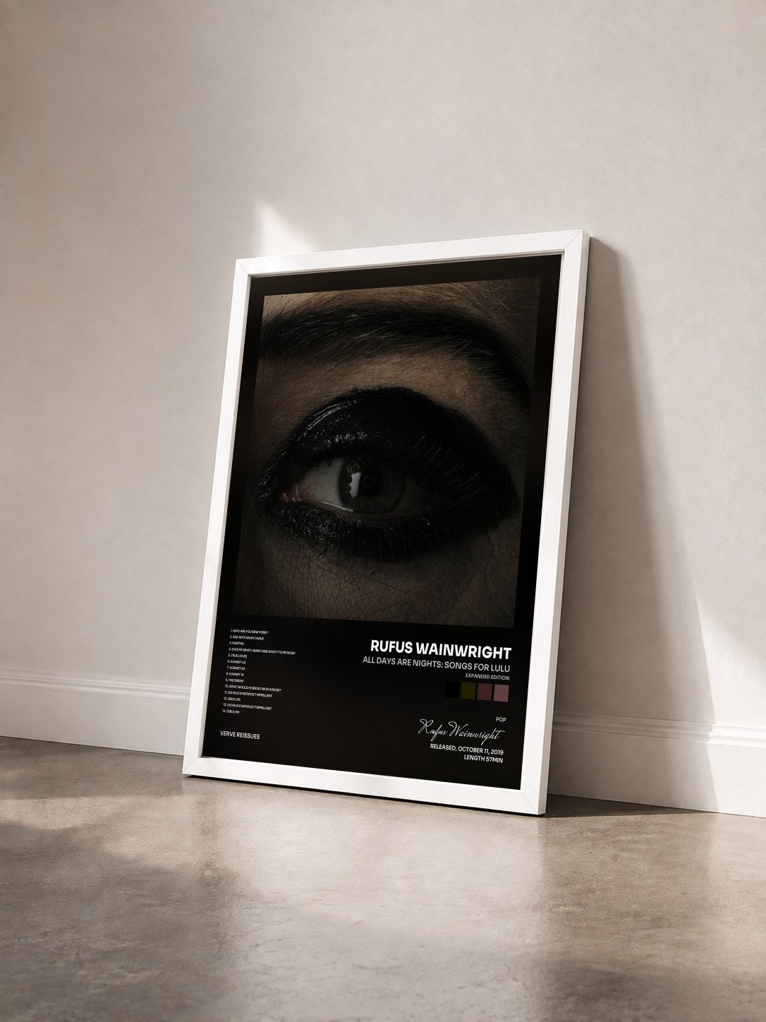 #blanc Tableau de l'album All Days Are Nights: Songs For Lulu (Expanded Edition) de Rufus Wainwright vu de trois quarts, cadre blanc
