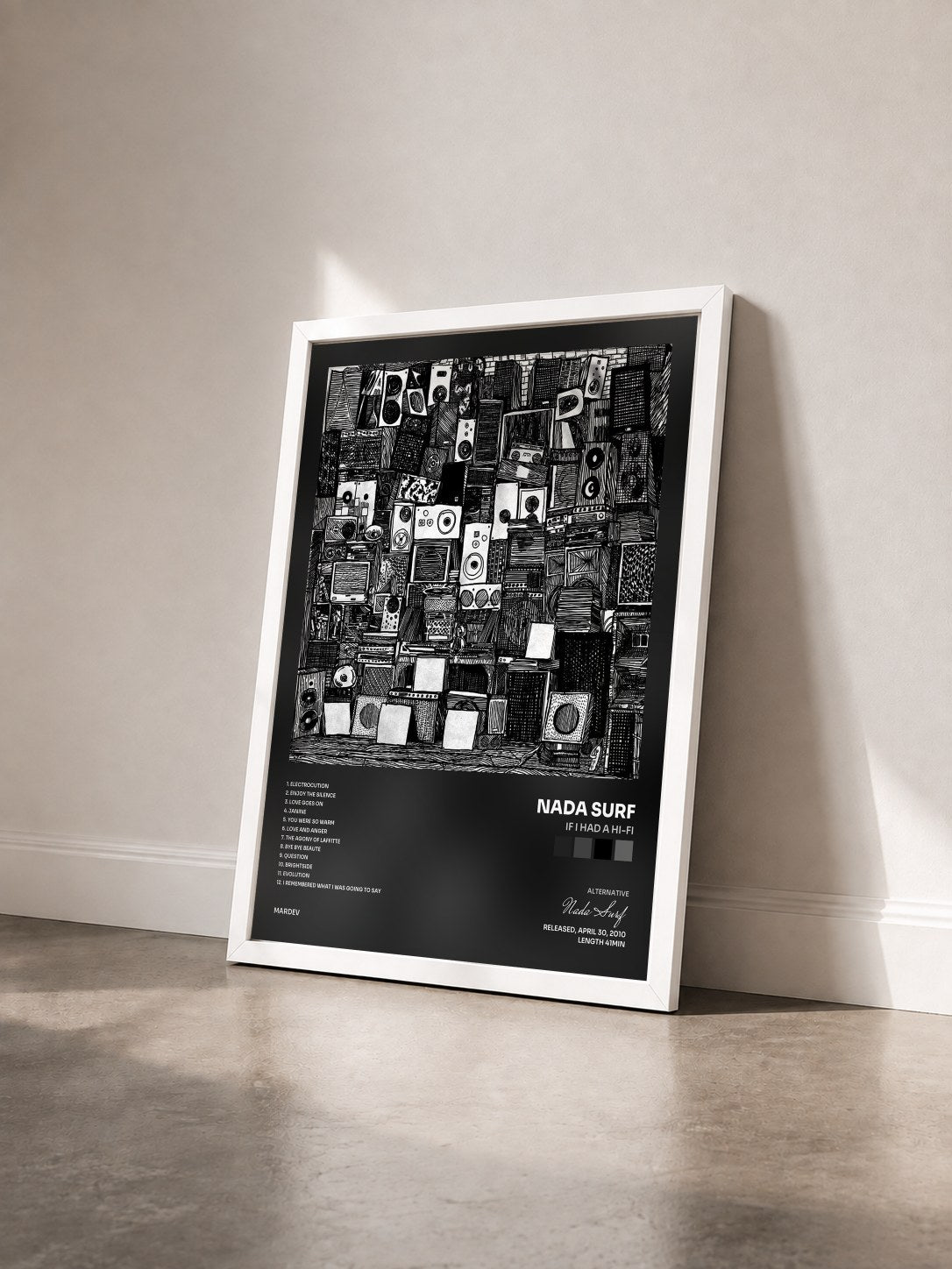 #blanc Tableau de l'album If I Had A Hi-Fi de Nada Surf vu de trois quarts, cadre blanc