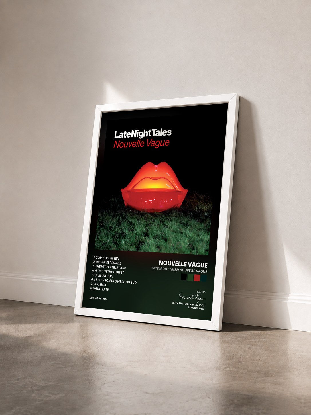 #blanc Tableau de l'album Late Night Tales: Nouvelle Vague de Nouvelle Vague vu de trois quarts, cadre blanc
