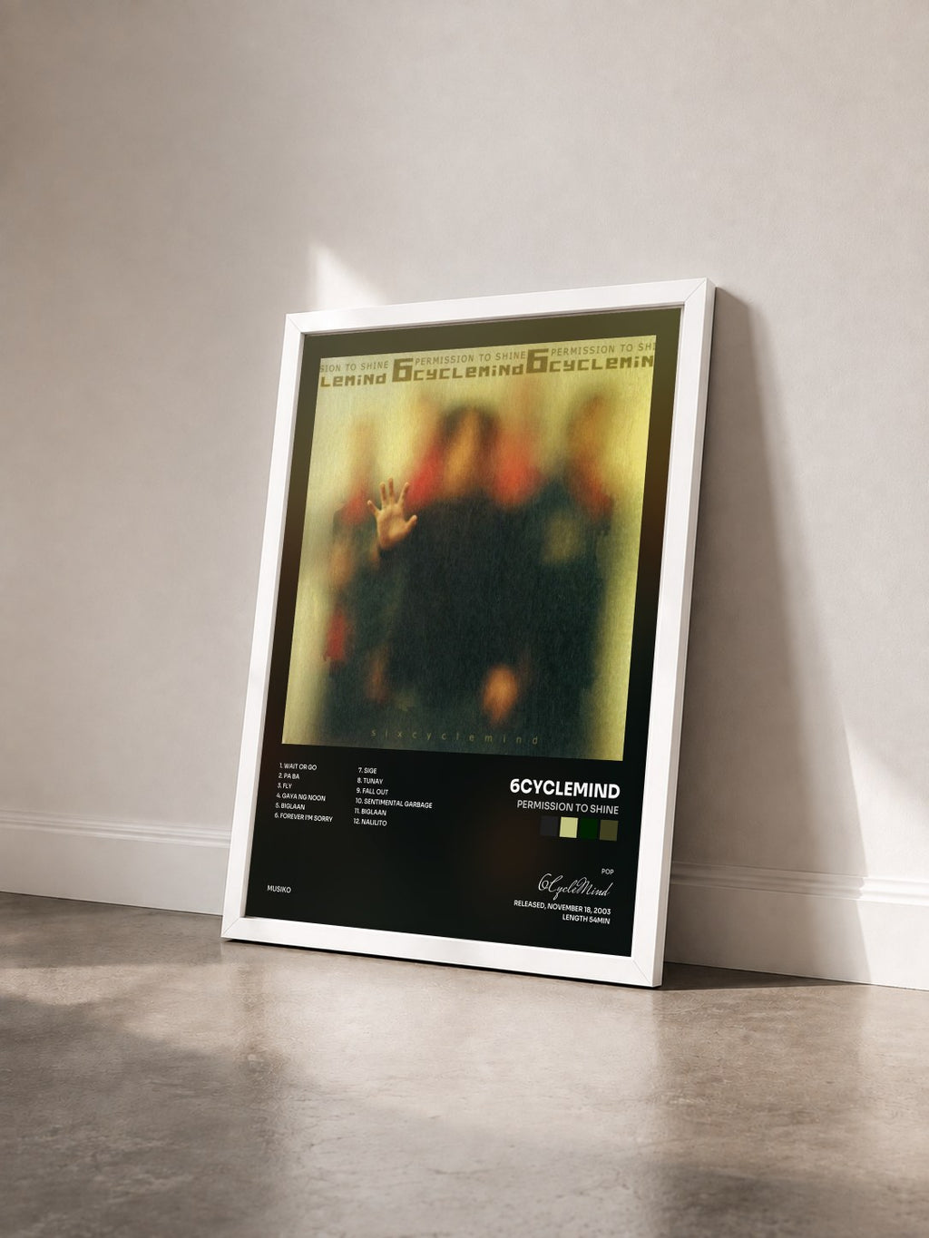 #blanc Tableau de l'album Permission To Shine de 6CycleMind vu de trois quarts, cadre blanc