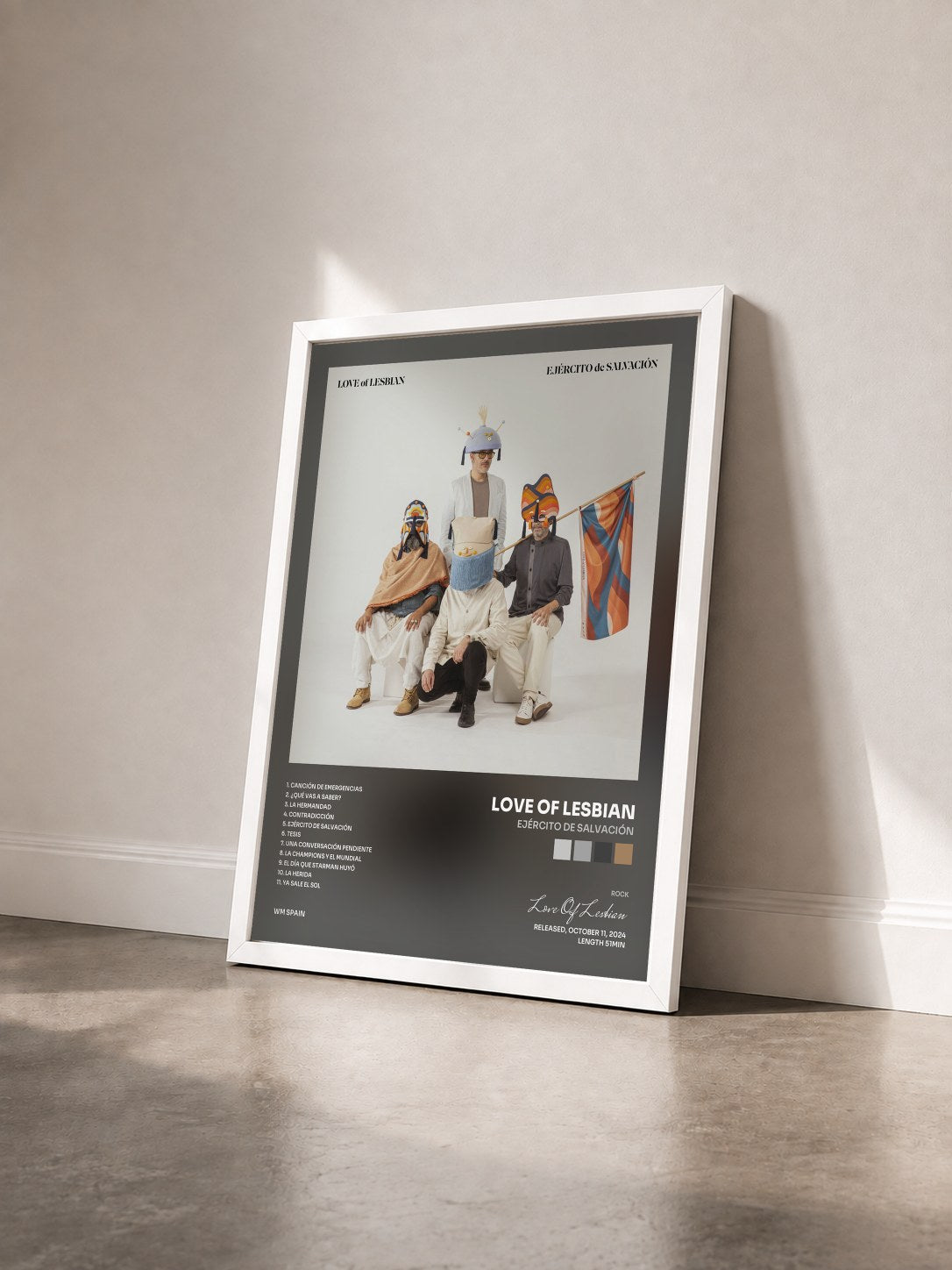 #blanc Tableau de l'album Ejército de salvación de Love Of Lesbian vu de trois quarts, cadre blanc
