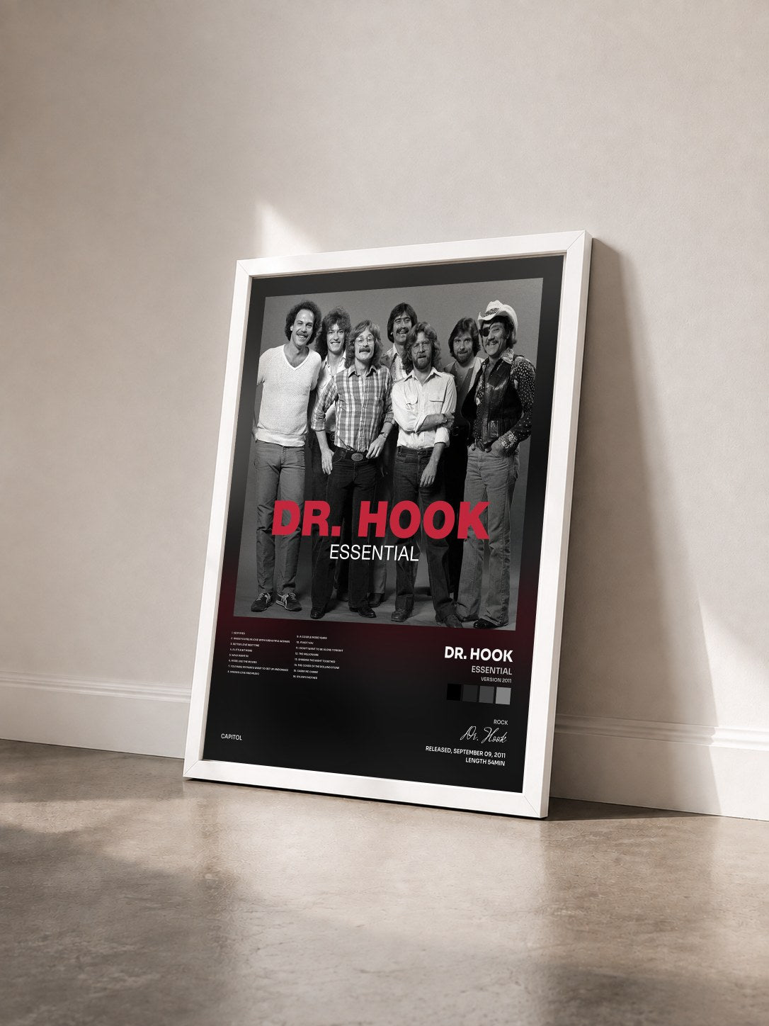 #blanc Tableau de l'album Essential (Version 2011) de Dr. Hook vu de trois quarts, cadre blanc