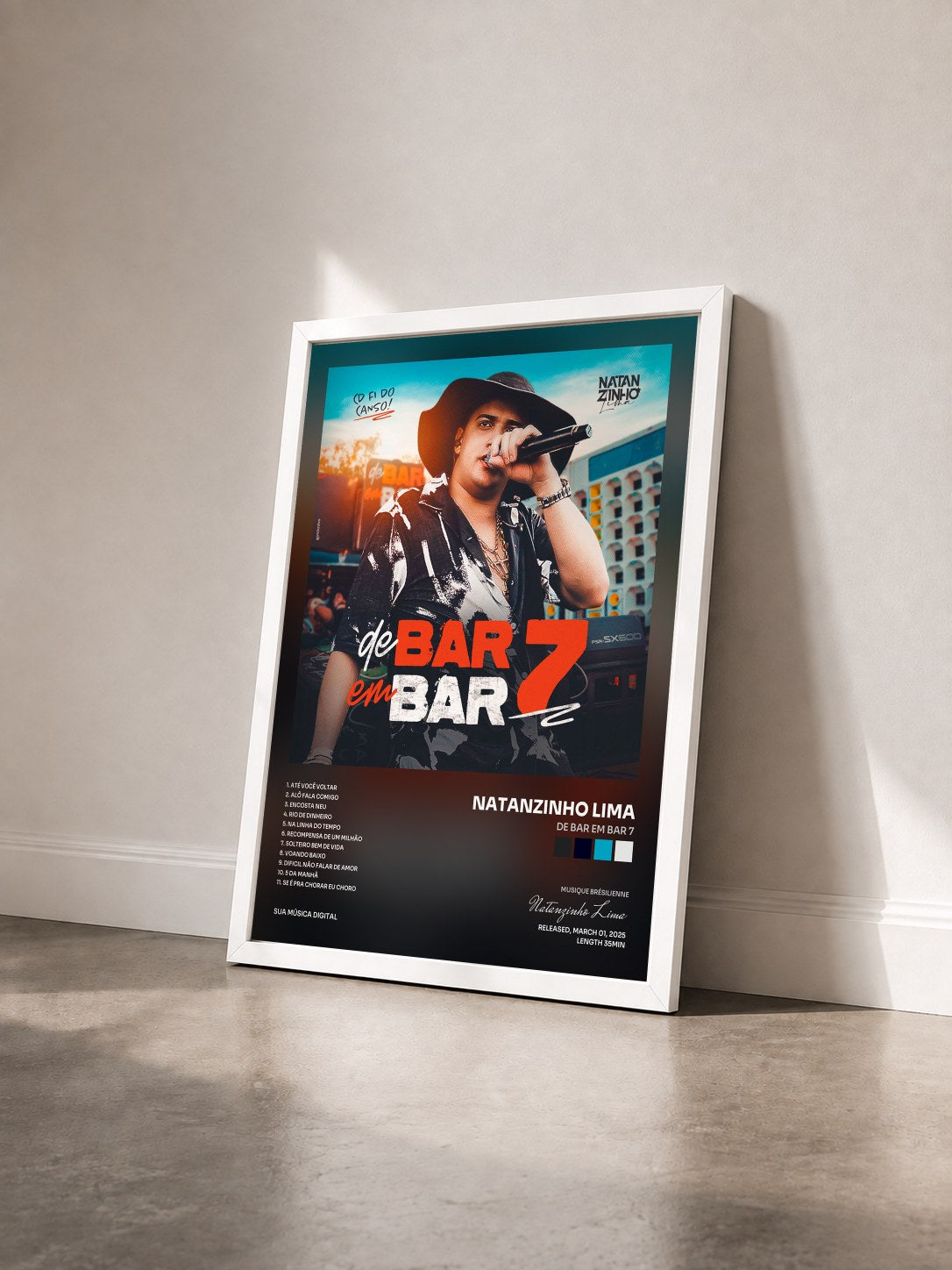 #blanc Tableau de l'album De Bar em Bar 7 de Natanzinho Lima vu de trois quarts, cadre blanc