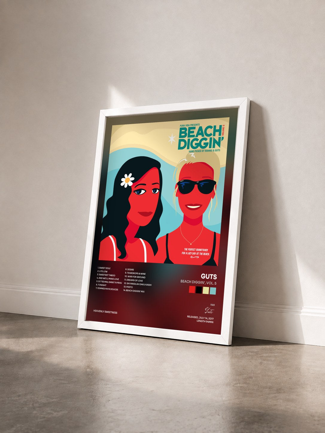 #blanc Tableau de l'album Beach Diggin', Vol. 5 de Guts vu de trois quarts, cadre blanc