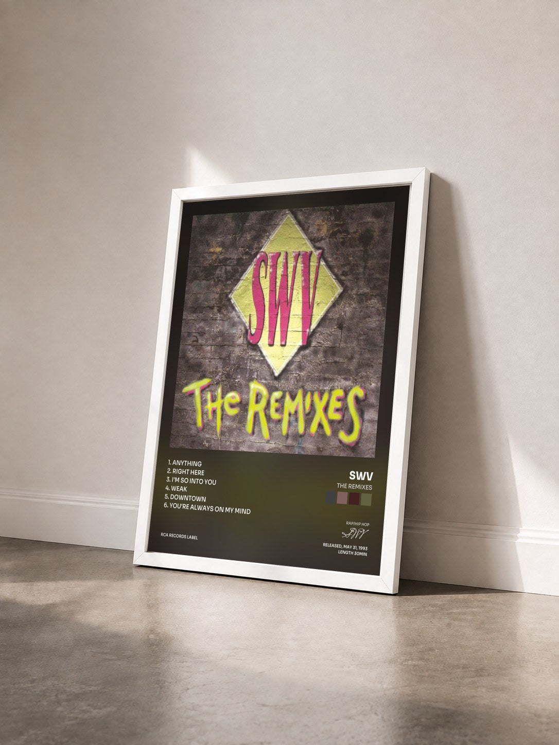 #blanc Tableau de l'album The Remixes de SWV vu de trois quarts, cadre blanc