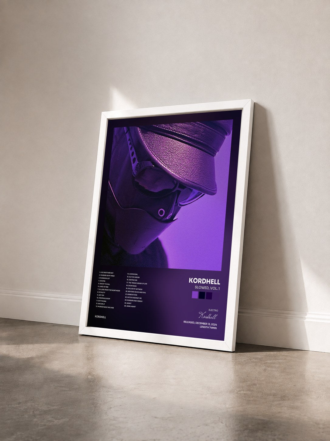 #blanc Tableau de l'album Slowed, Vol. 1 de Kordhell vu de trois quarts, cadre blanc