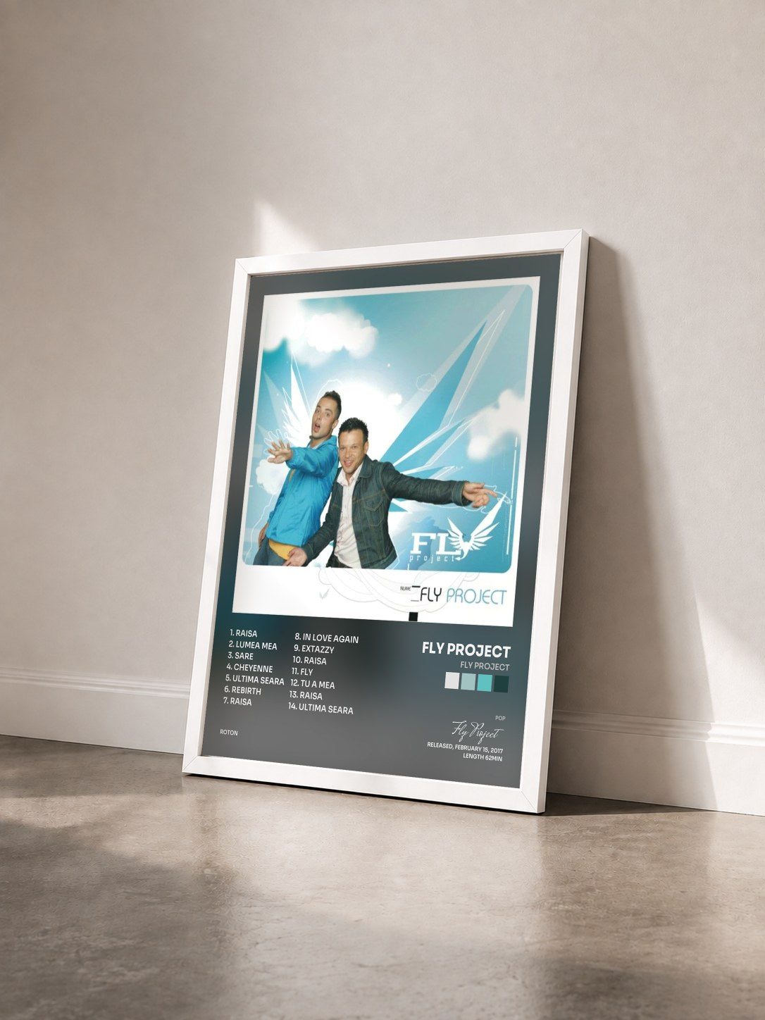 #blanc Tableau de l'album Fly Project de Fly Project vu de trois quarts, cadre blanc