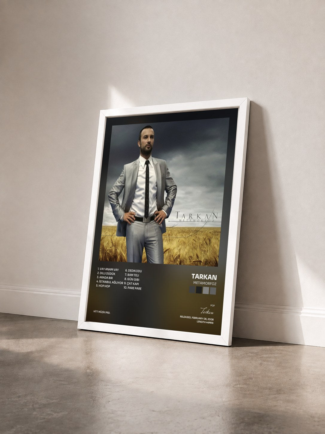 #blanc Tableau de l'album Metamorfoz de Tarkan vu de trois quarts, cadre blanc