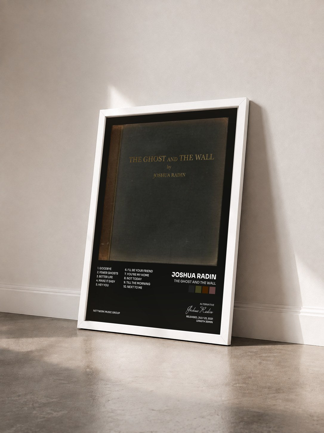 #blanc Tableau de l'album The Ghost and the Wall de Joshua Radin vu de trois quarts, cadre blanc