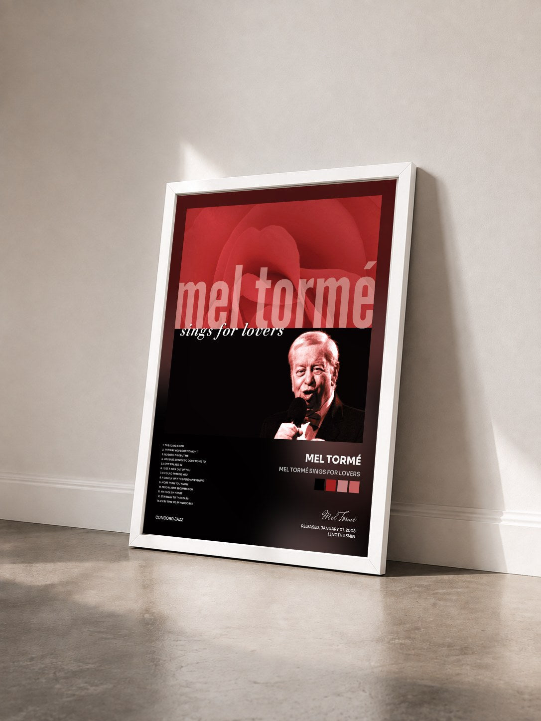 #blanc Tableau de l'album Mel Tormé Sings For Lovers de Mel Tormé vu de trois quarts, cadre blanc