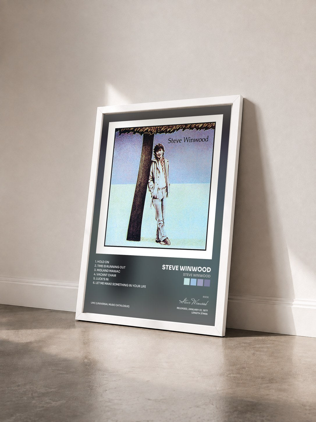 #blanc Tableau de l'album Steve Winwood de Steve Winwood vu de trois quarts, cadre blanc