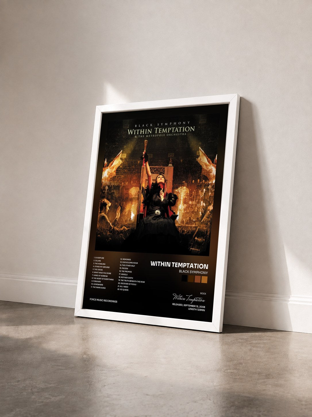 #blanc Tableau de l'album Black Symphony de Within Temptation vu de trois quarts, cadre blanc