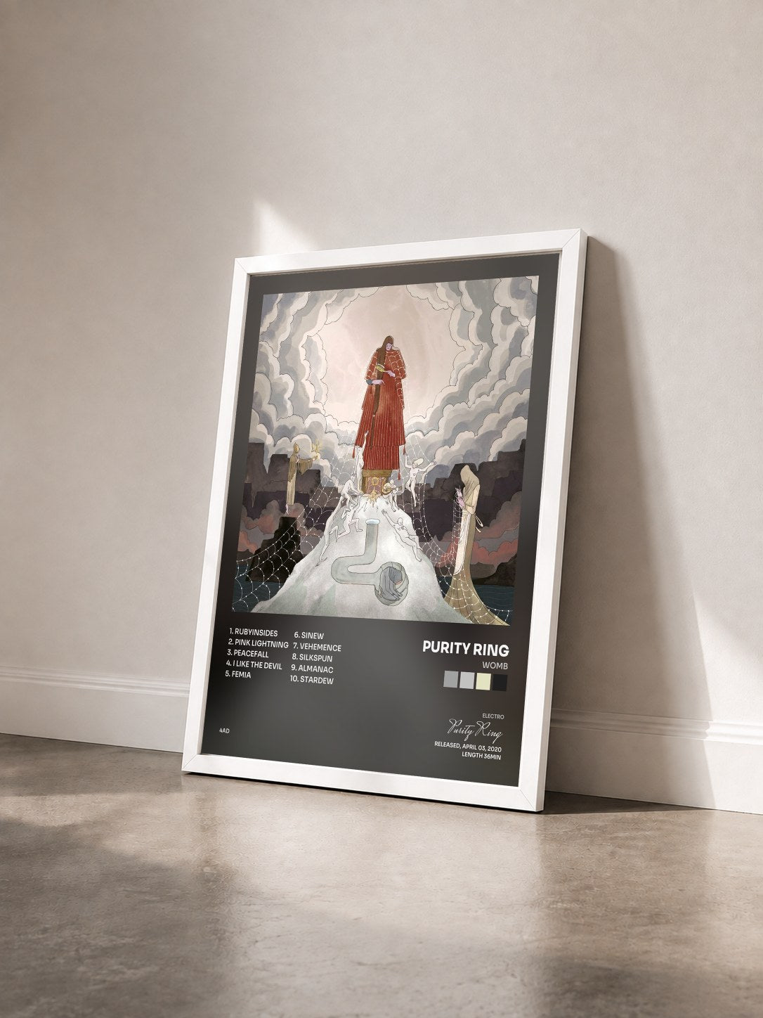 #blanc Tableau de l'album WOMB de Purity Ring vu de trois quarts, cadre blanc