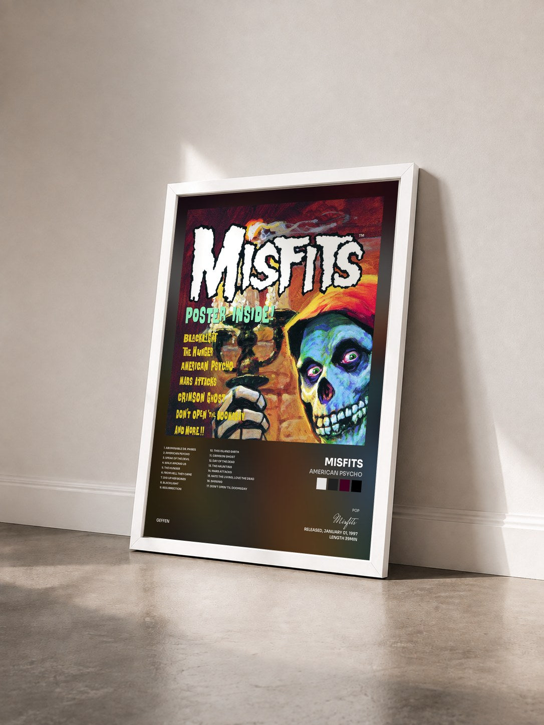 #blanc Tableau de l'album American Psycho de Misfits vu de trois quarts, cadre blanc