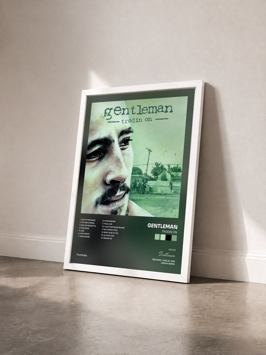 #blanc Tableau de l'album Trodin On de Gentleman vu de trois quarts, cadre blanc