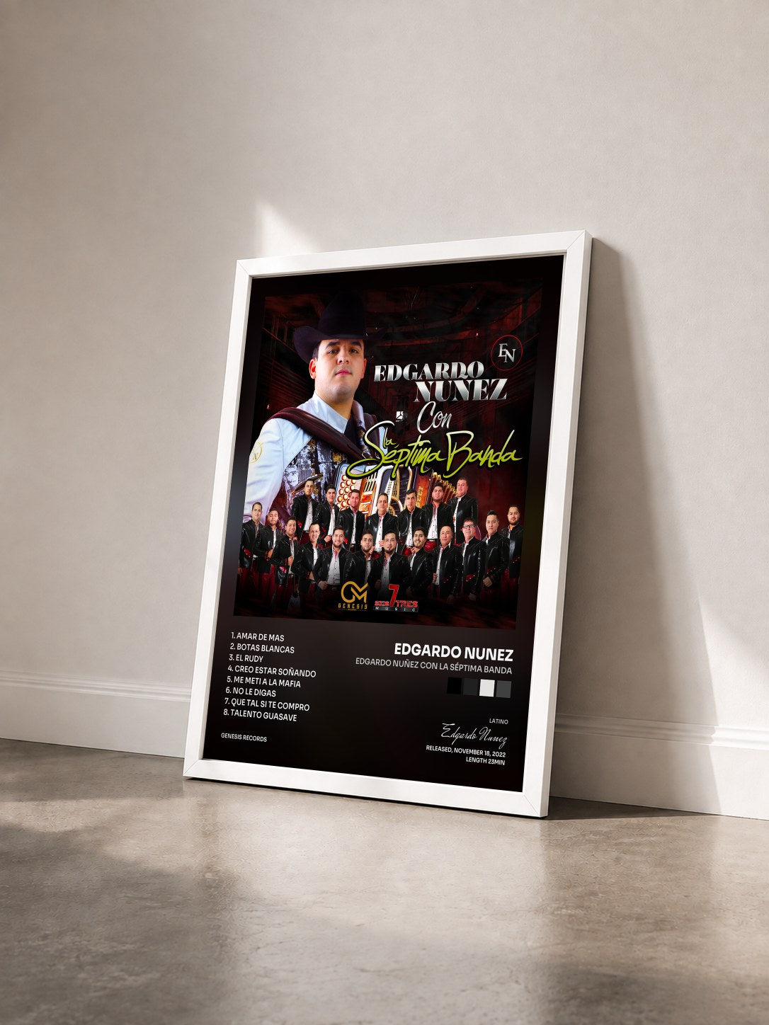 #blanc Tableau de l'album Edgardo Nuñez Con La Séptima Banda de Edgardo Nunez vu de trois quarts, cadre blanc