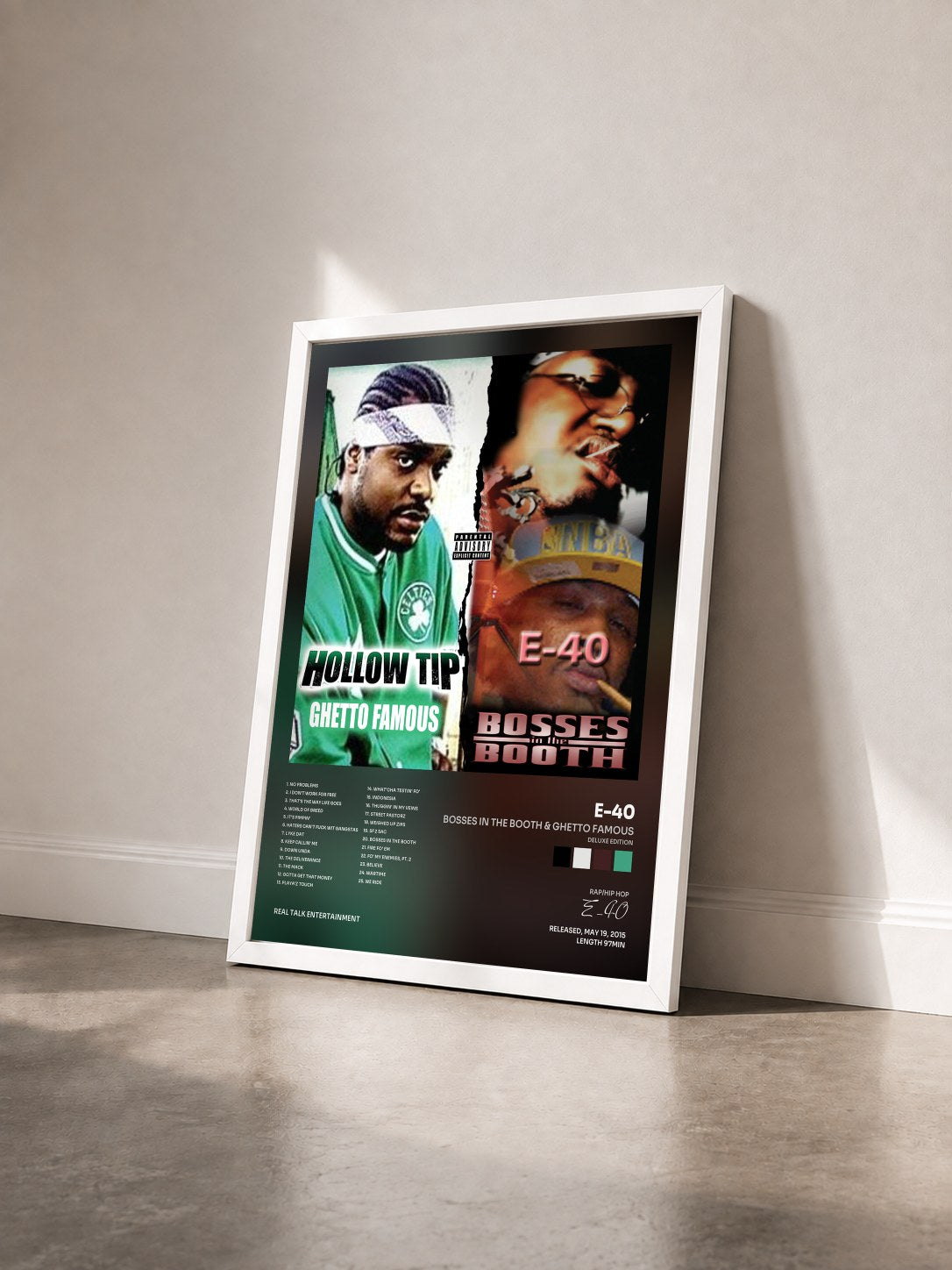 #blanc Tableau de l'album Bosses in the Booth & Ghetto Famous (Deluxe Edition) de E-40 vu de trois quarts, cadre blanc
