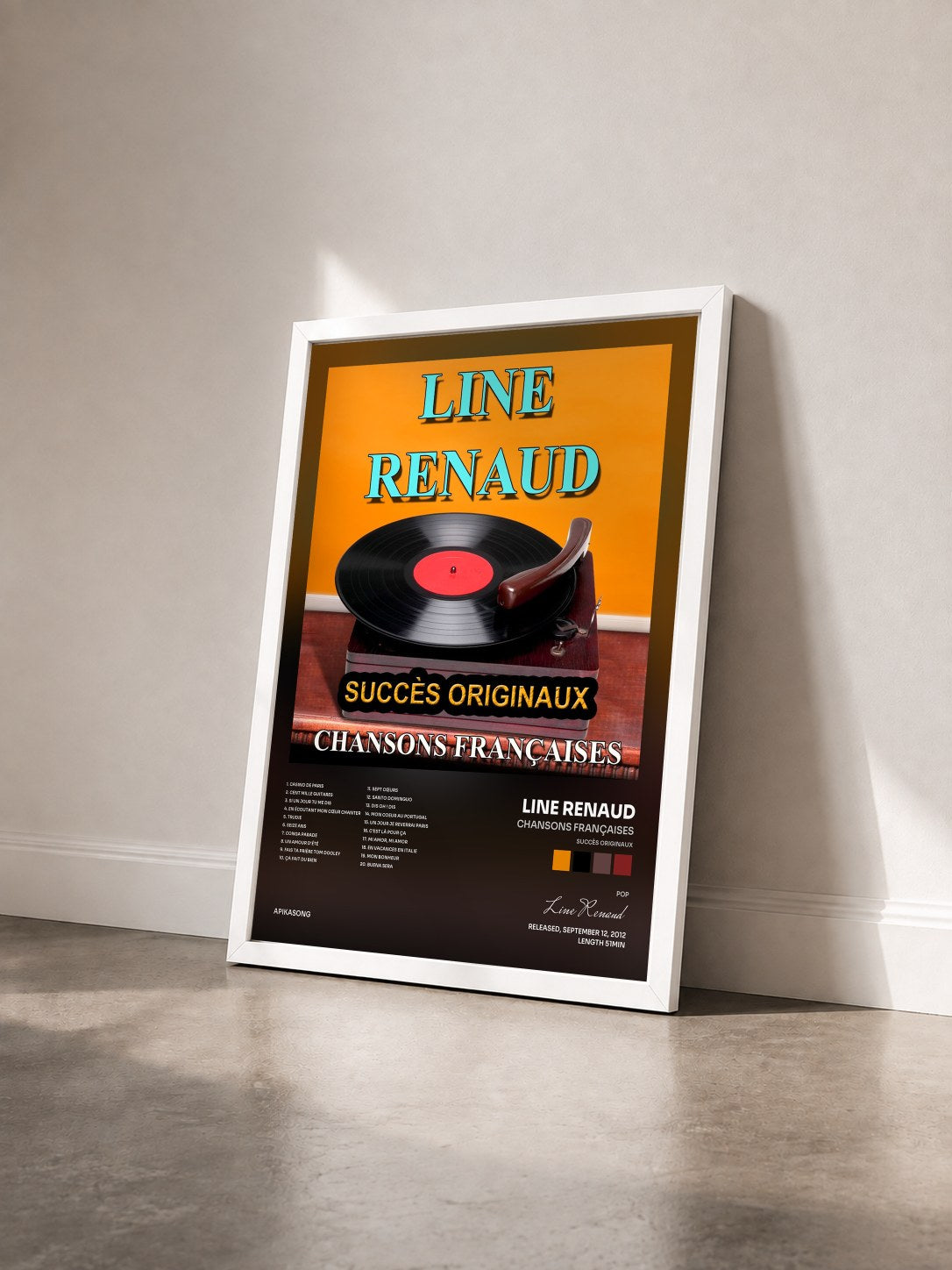 #blanc Tableau de l'album Chansons françaises (Succès originaux) de Line Renaud vu de trois quarts, cadre blanc