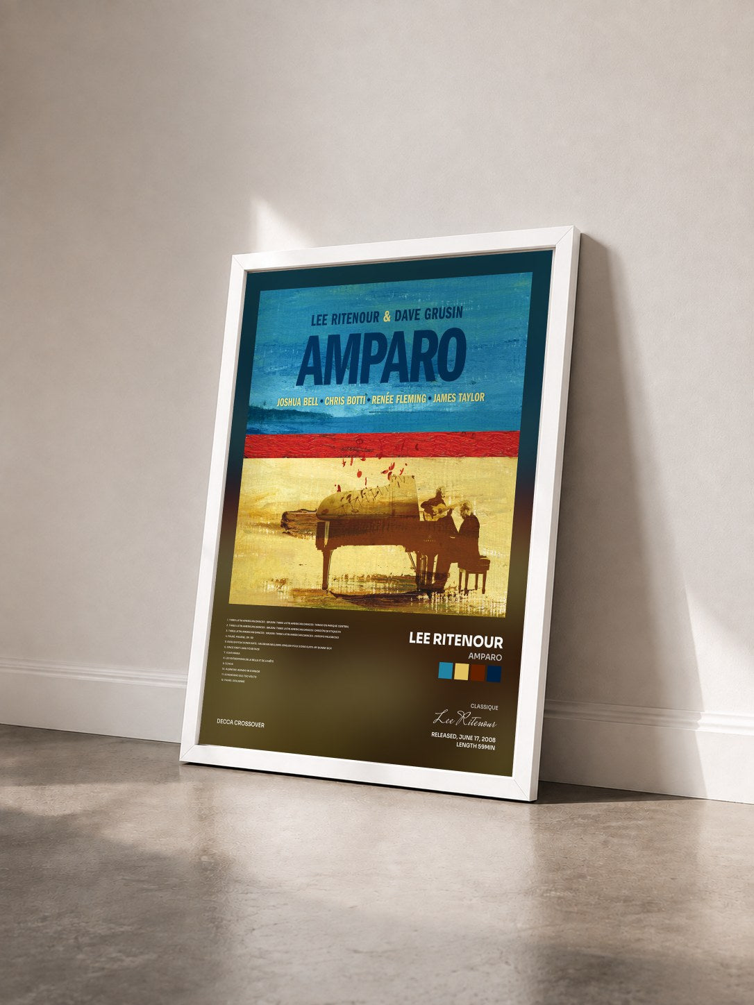 #blanc Tableau de l'album Amparo de Lee Ritenour vu de trois quarts, cadre blanc