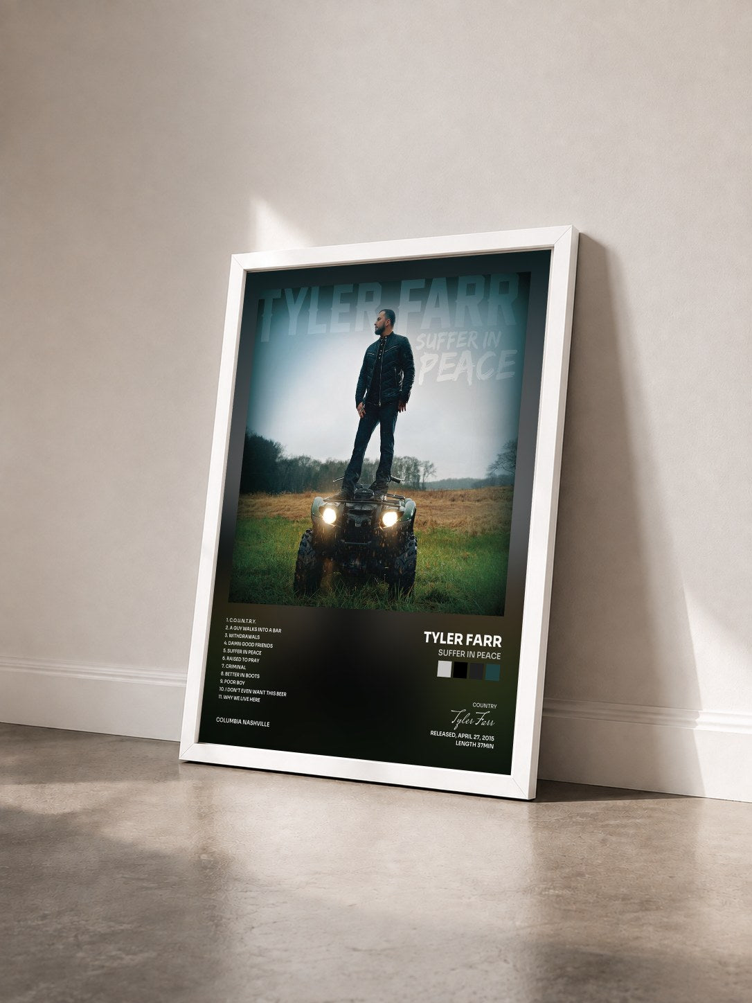 #blanc Tableau de l'album Suffer in Peace de Tyler Farr vu de trois quarts, cadre blanc
