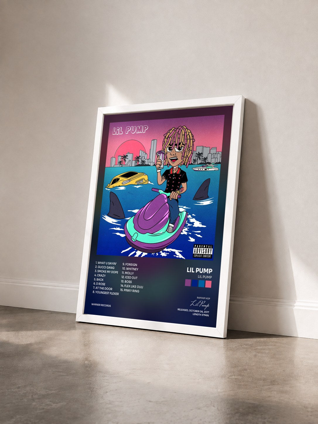 #blanc Tableau de l'album Lil Pump de Lil Pump vu de trois quarts, cadre blanc