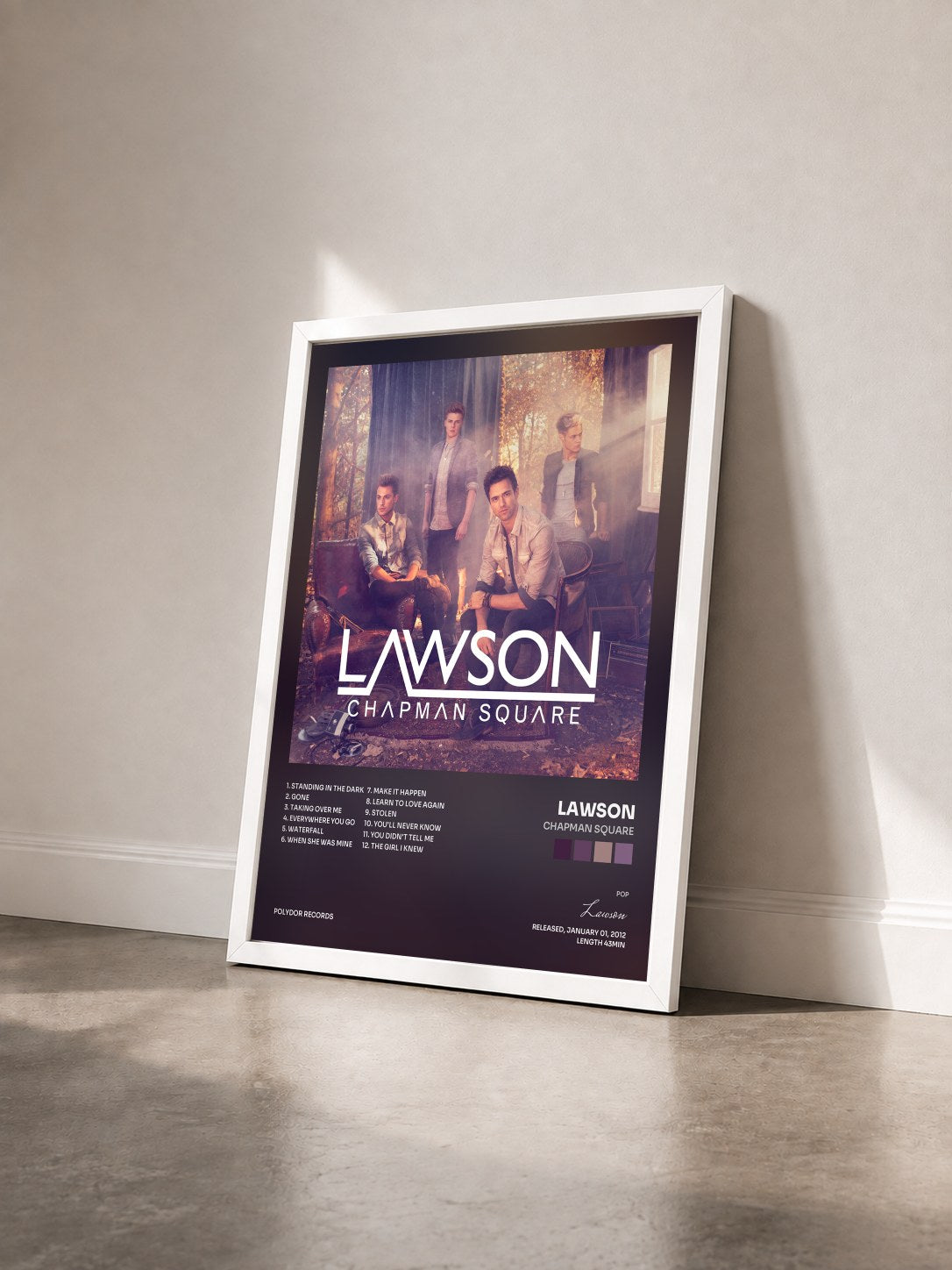 #blanc Tableau de l'album Chapman Square de Lawson vu de trois quarts, cadre blanc