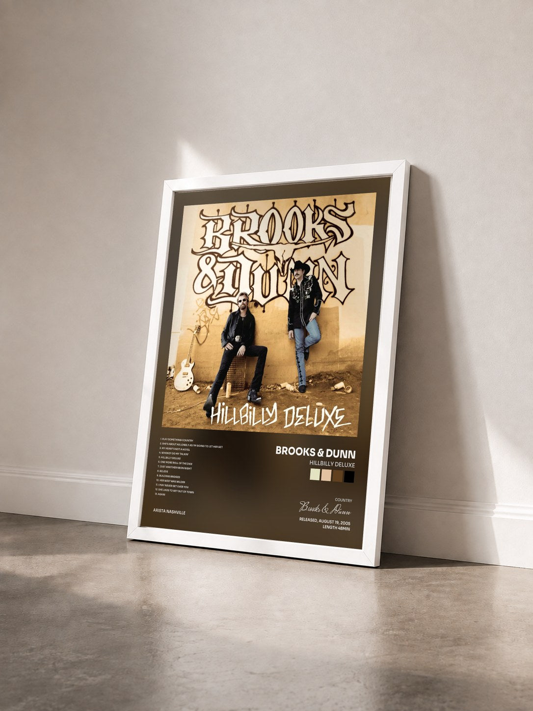 #blanc Tableau de l'album Hillbilly Deluxe de Brooks & Dunn vu de trois quarts, cadre blanc