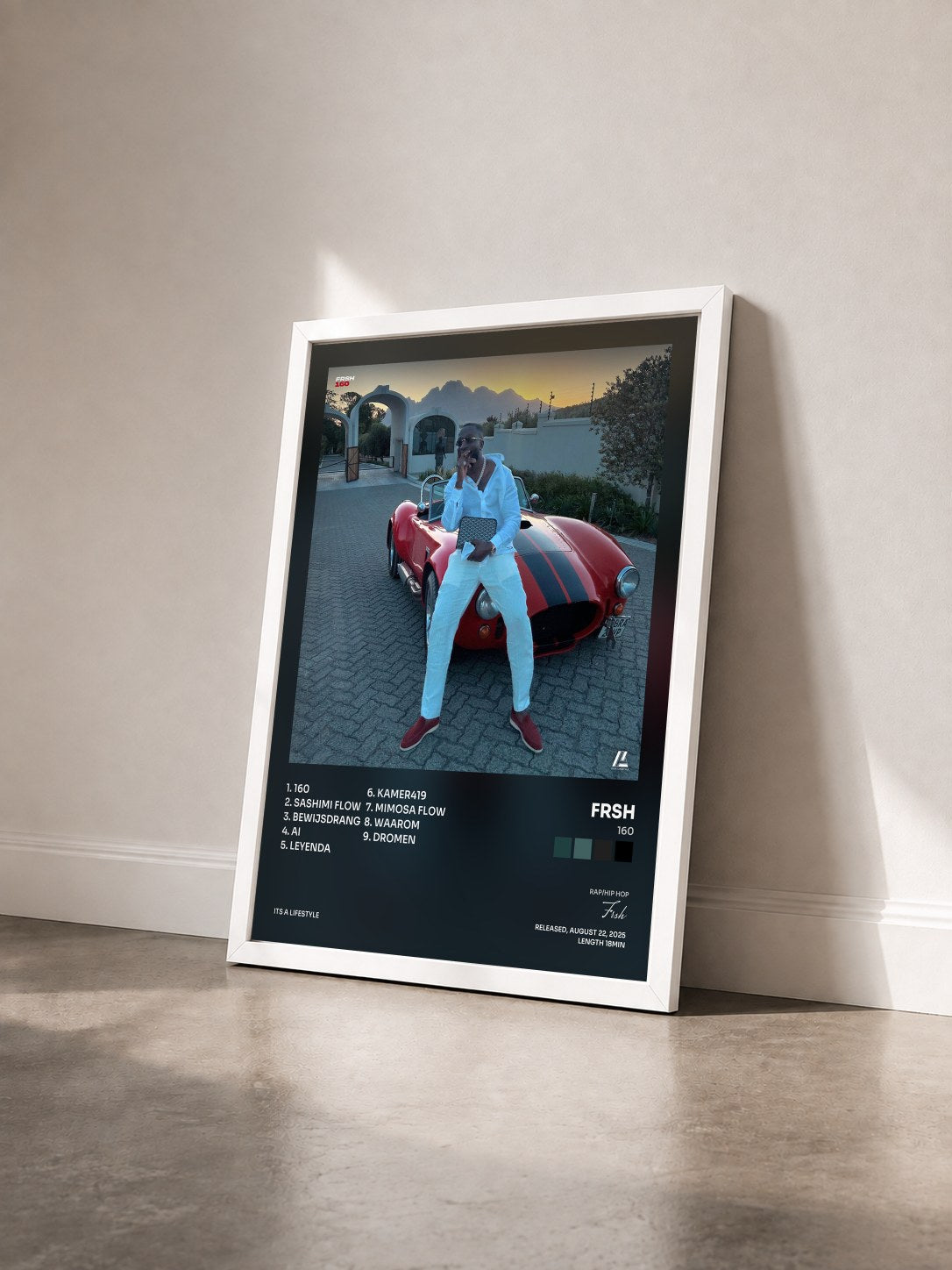 #blanc Tableau de l'album 160 de Frsh vu de trois quarts, cadre blanc