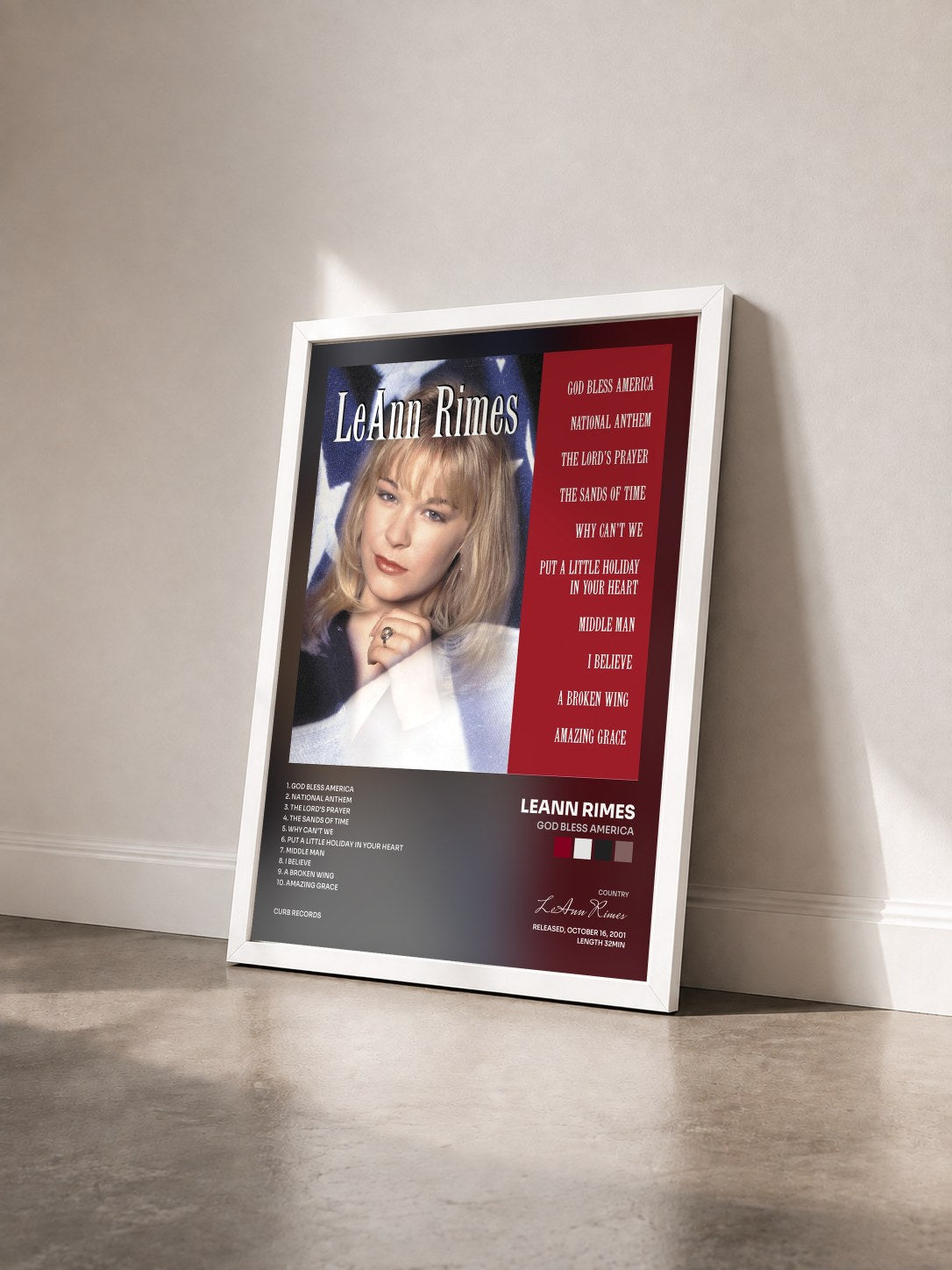 #blanc Tableau de l'album God Bless America de LeAnn Rimes vu de trois quarts, cadre blanc
