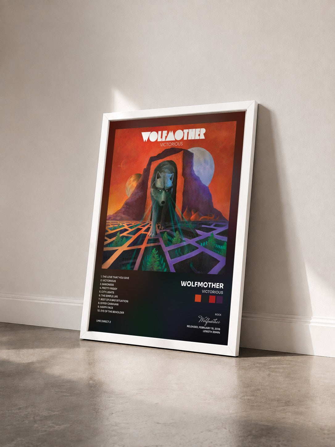 #blanc Tableau de l'album Victorious de Wolfmother vu de trois quarts, cadre blanc