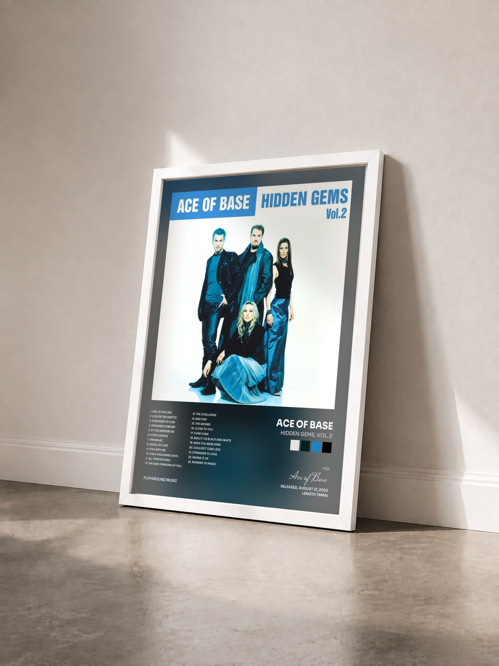 #blanc Tableau de l'album Hidden Gems, Vol. 2 de Ace of Base vu de trois quarts, cadre blanc