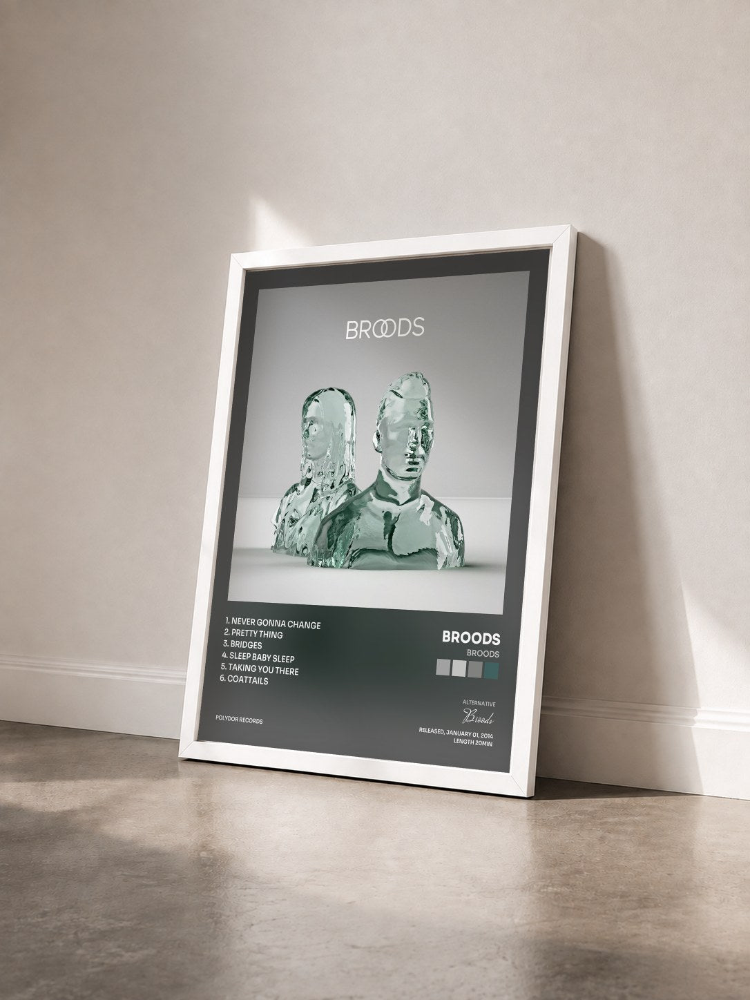 #blanc Tableau de l'album Broods de Broods vu de trois quarts, cadre blanc