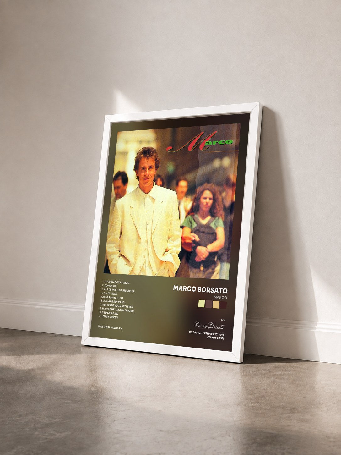 #blanc Tableau de l'album Marco de Marco Borsato vu de trois quarts, cadre blanc