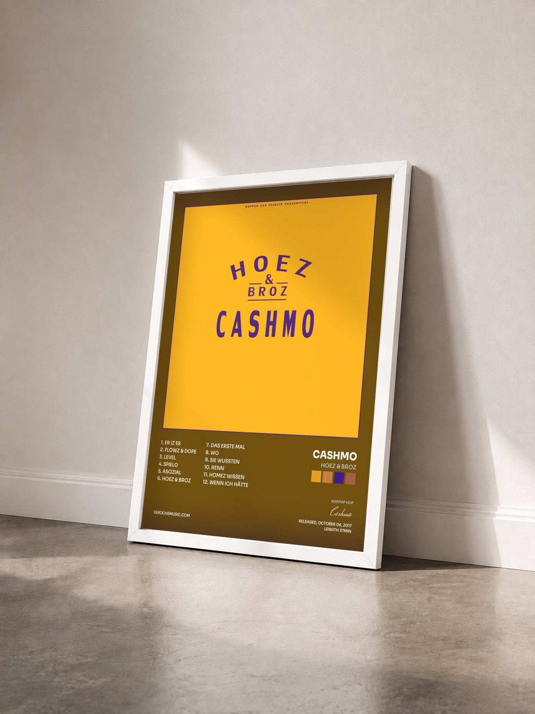 #blanc Tableau de l'album Hoez & Broz de Cashmo vu de trois quarts, cadre blanc