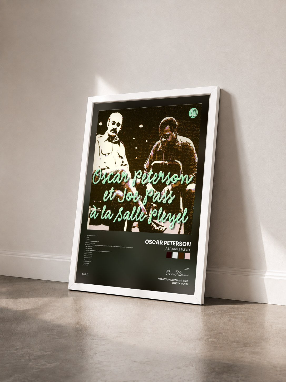 #blanc Tableau de l'album A La Salle Pleyel de Oscar Peterson vu de trois quarts, cadre blanc