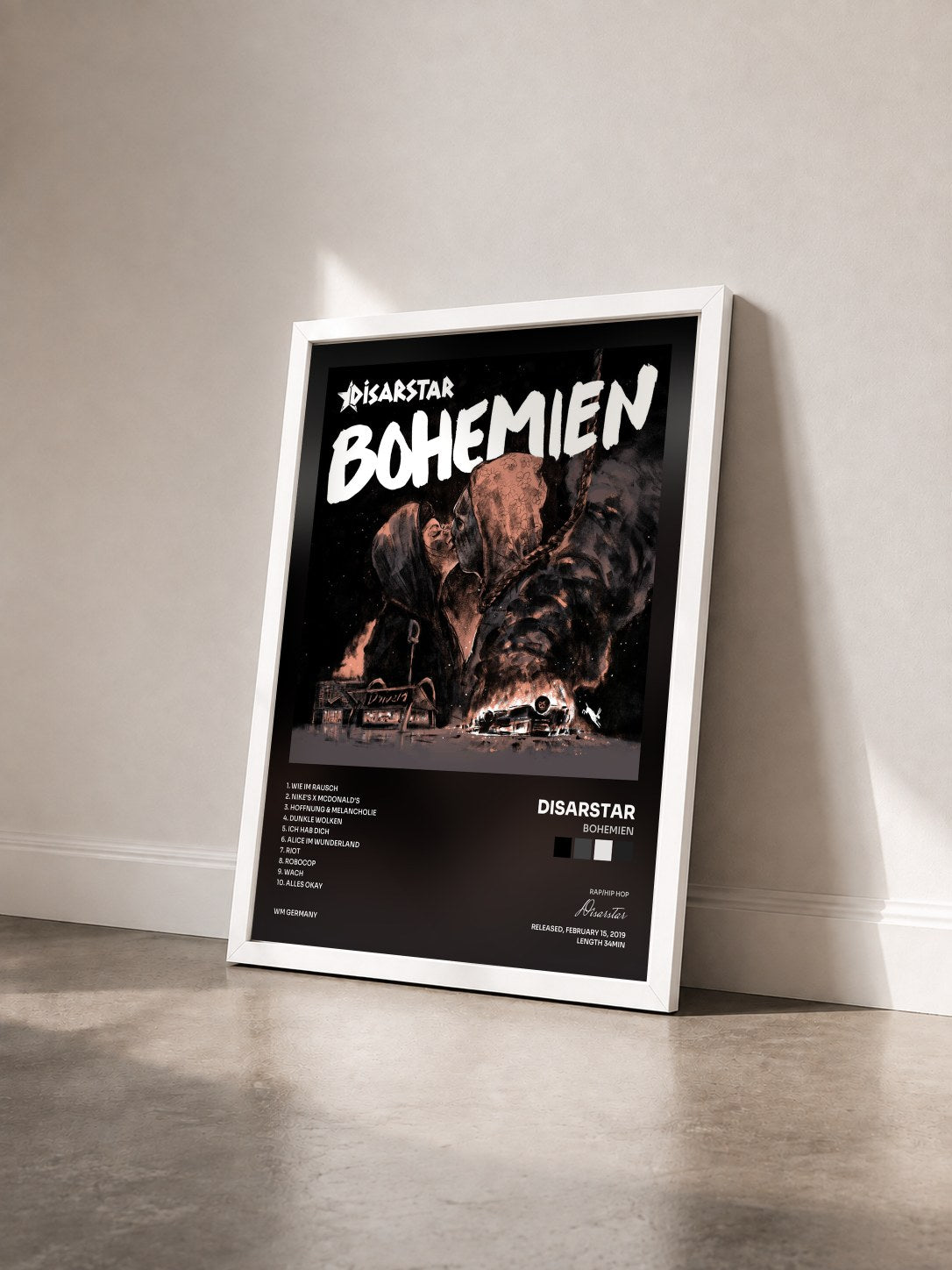 #blanc Tableau de l'album Bohemien de Disarstar vu de trois quarts, cadre blanc
