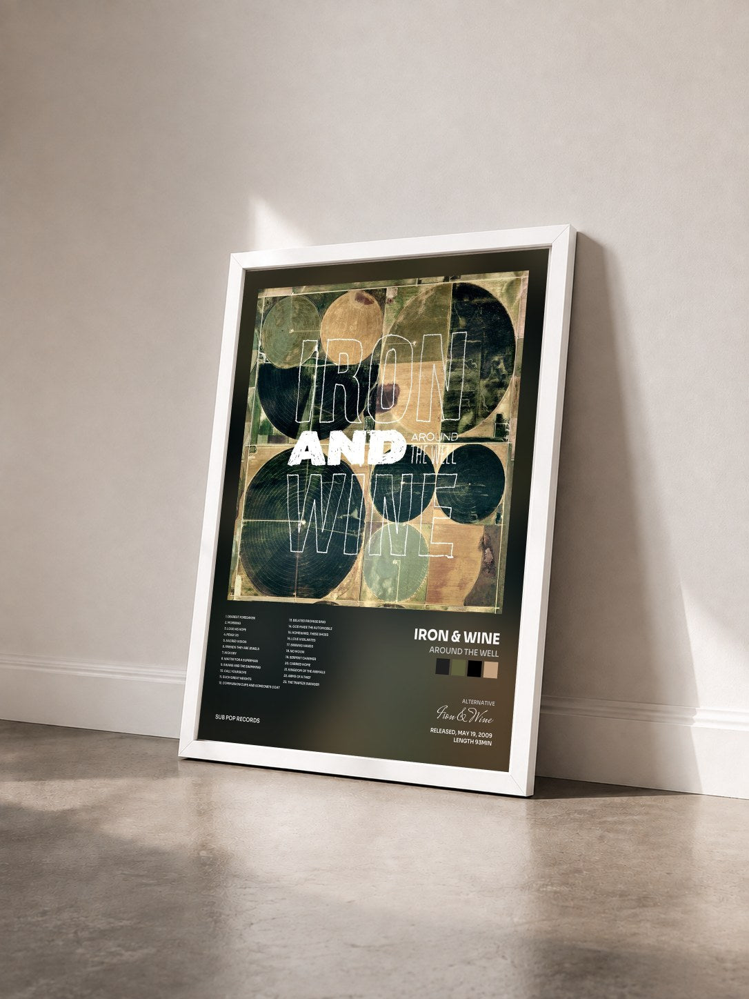 #blanc Tableau de l'album Around the Well de Iron & Wine vu de trois quarts, cadre blanc