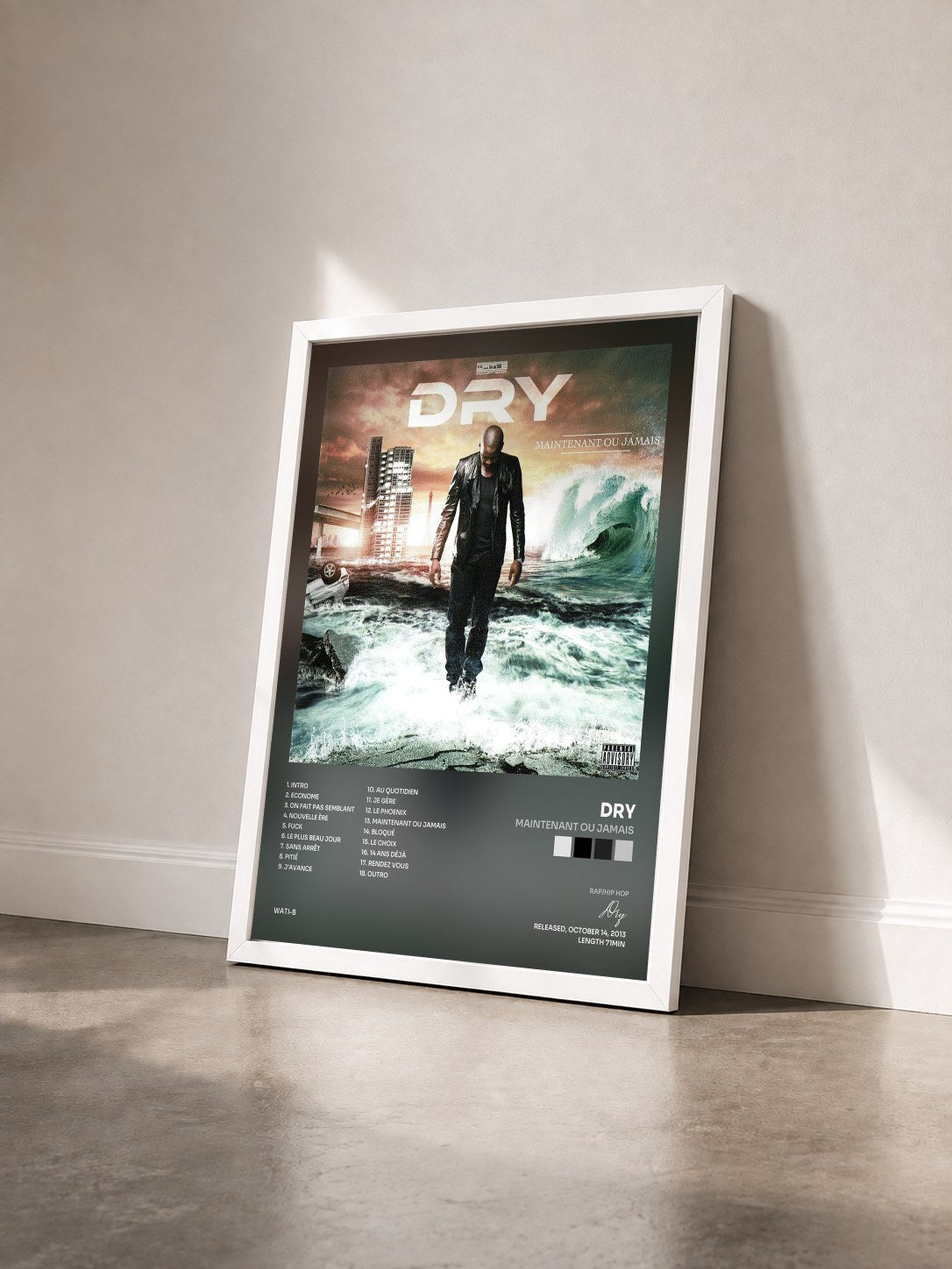 #blanc Tableau de l'album Maintenant ou jamais de Dry vu de trois quarts, cadre blanc