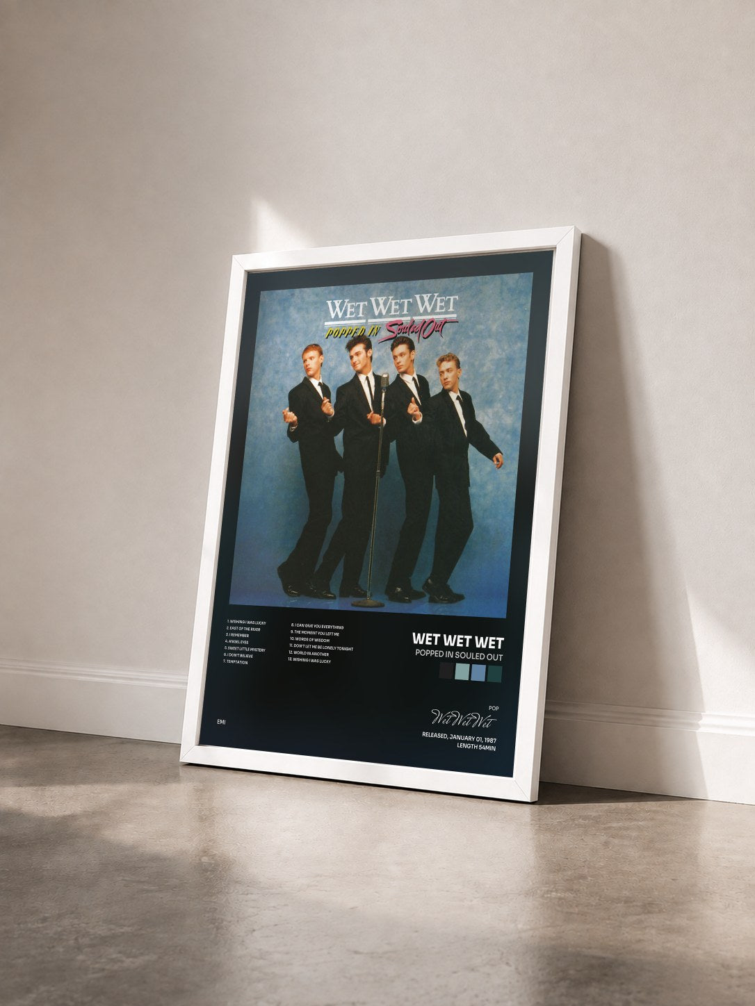 #blanc Tableau de l'album Popped In Souled Out de Wet Wet Wet vu de trois quarts, cadre blanc