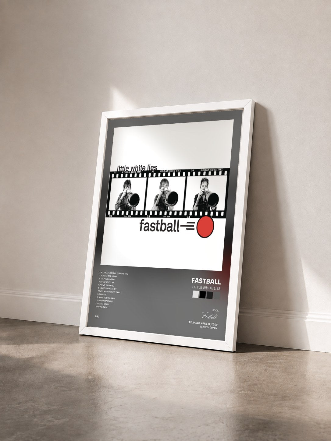 #blanc Tableau de l'album Little White Lies de Fastball vu de trois quarts, cadre blanc