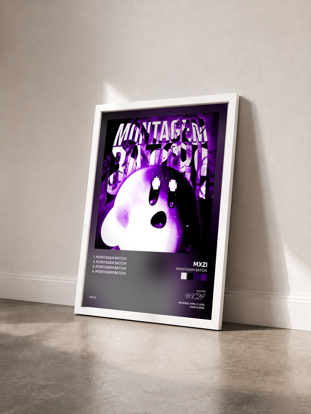 #blanc Tableau de l'album MONTAGEM BATCHI de MXZI vu de trois quarts, cadre blanc
